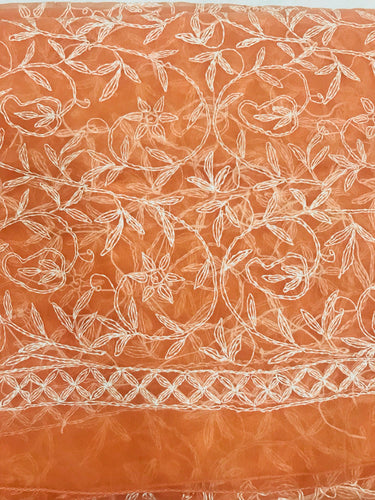 Lucknawi chikan saree with hand embroidered tepchi work | Ships from California